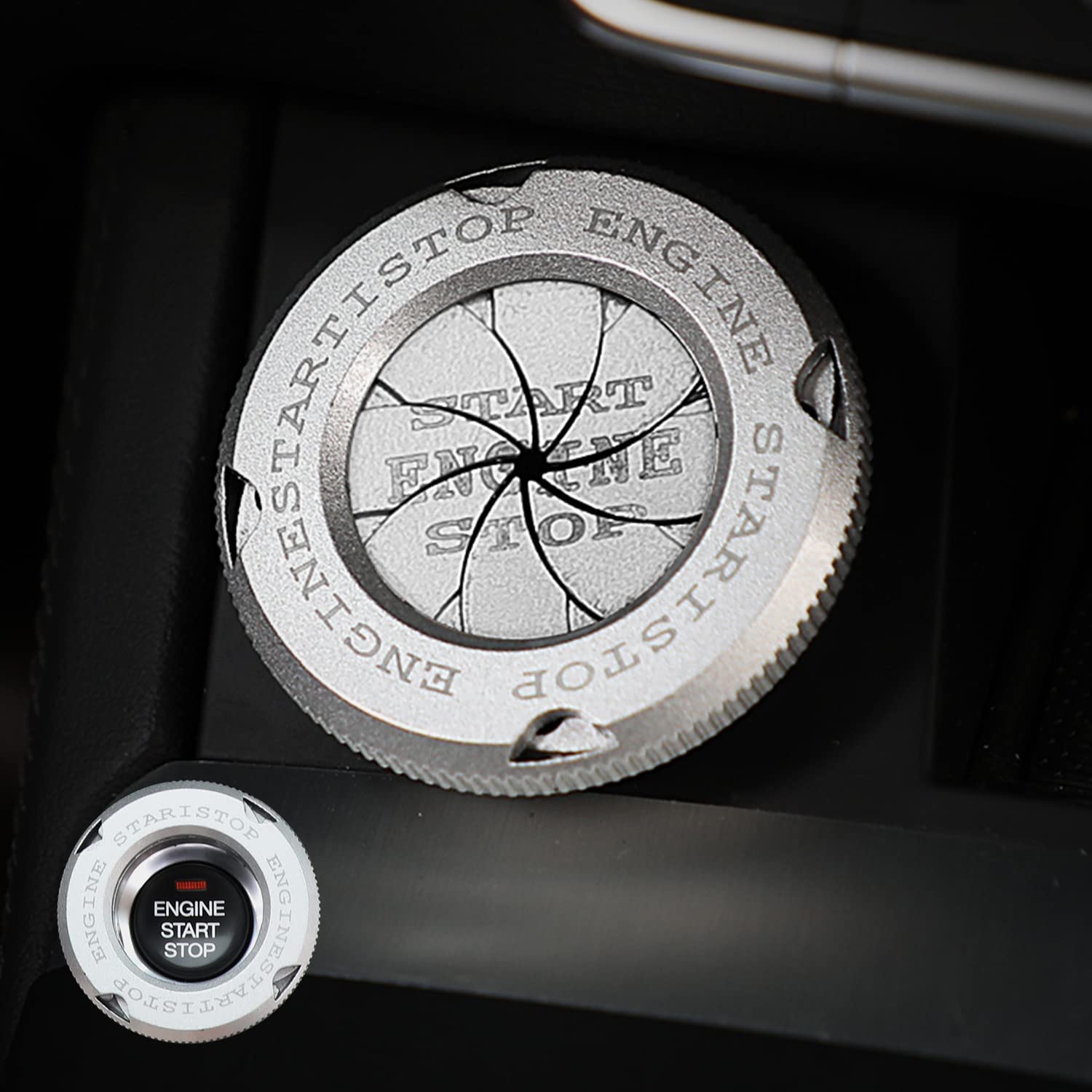 Car Engine Start Button Cover Rotary Ring Knob Engine Start Stop Button Decoration Cover Car Anti-Scratch Protector Universal Button Protective Cover (Silver） Image 