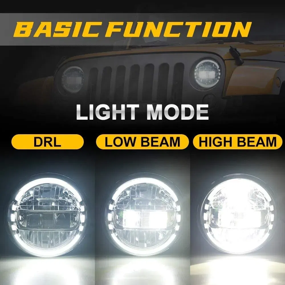 7-inch-kingkong-led-round-headlights-beam-halo-compatible-with-thar-jeep-wrangler-headlamps-h1-h2 Image 