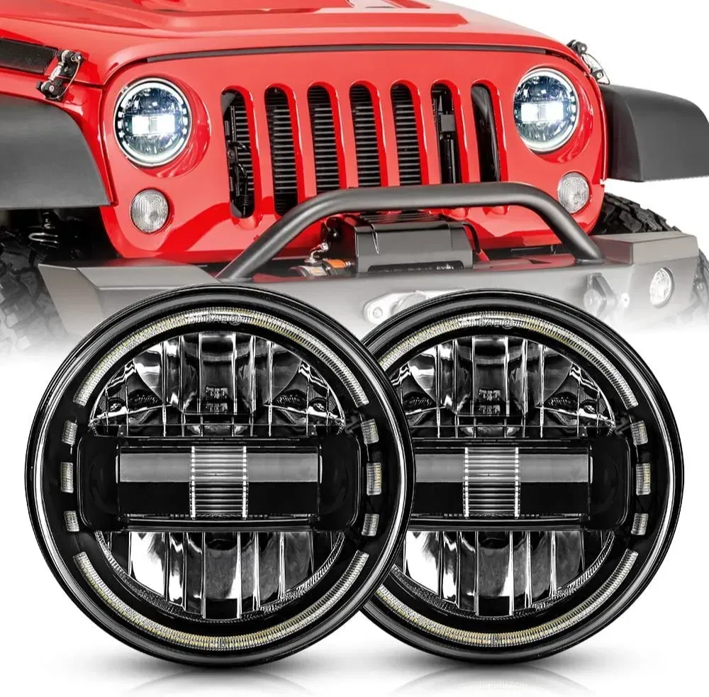 7-inch-kingkong-led-round-headlights-beam-halo-compatible-with-thar-jeep-wrangler-headlamps-h1-h2 Image 
