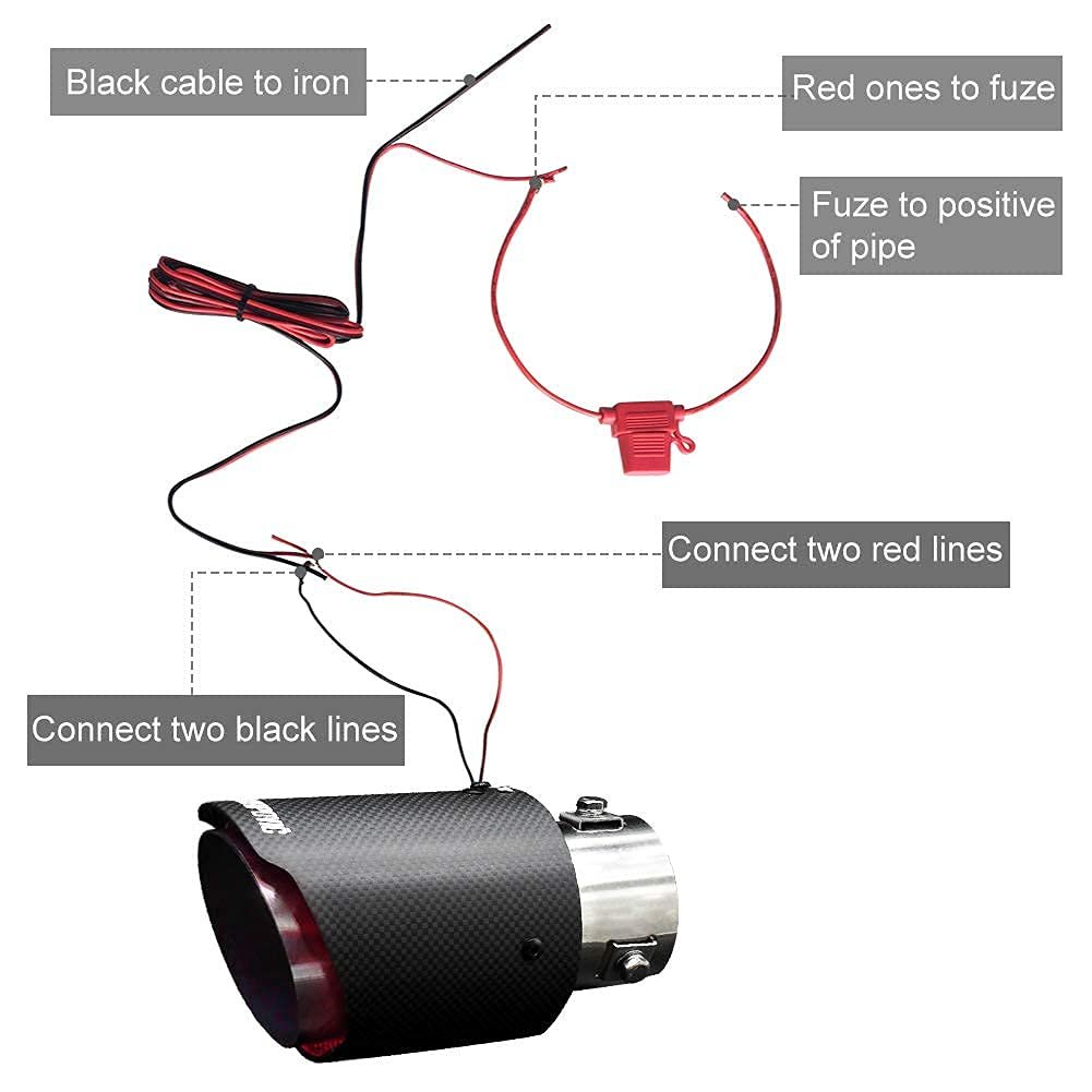New Matte Carbon Fiber Exhaust Pipe Tips Muffler with LED Lights Universl Fitment(Red) Image 