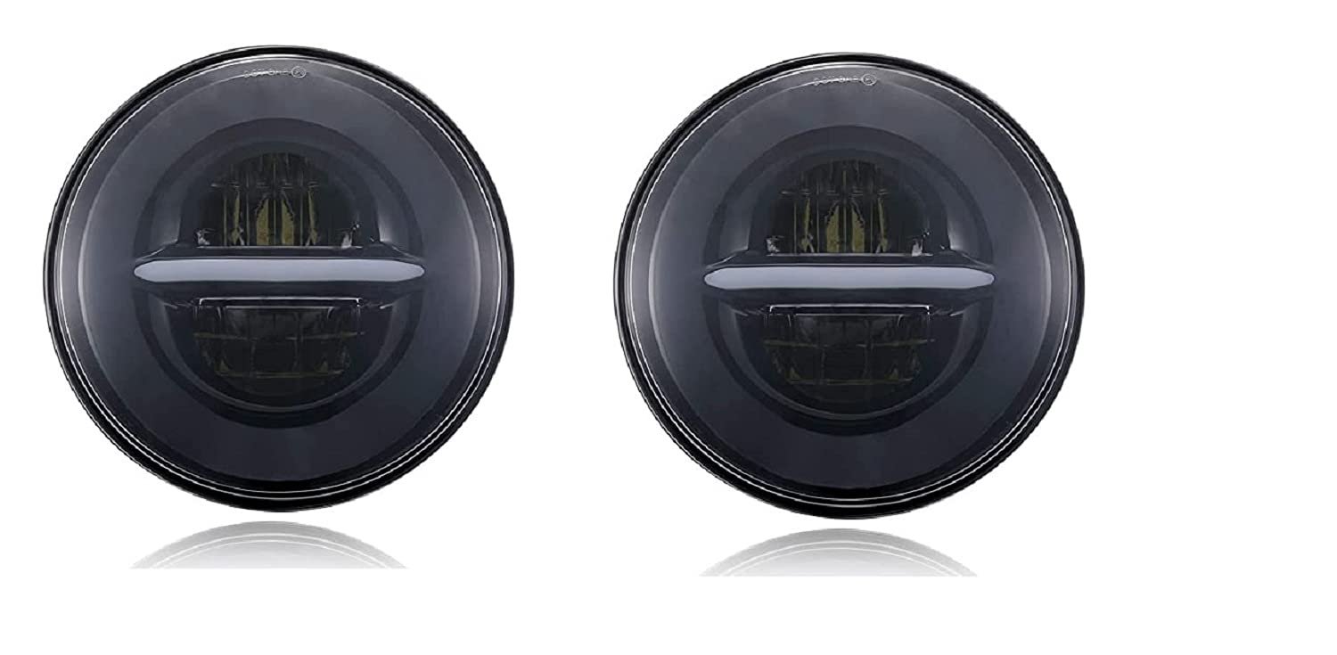  Line Imported headlight 7 inch LED Halo DRL Bulb Kit Motorcycle Minus headlight Headlamp For Bullet and Mahindra Thar (Pack of 2) Image 