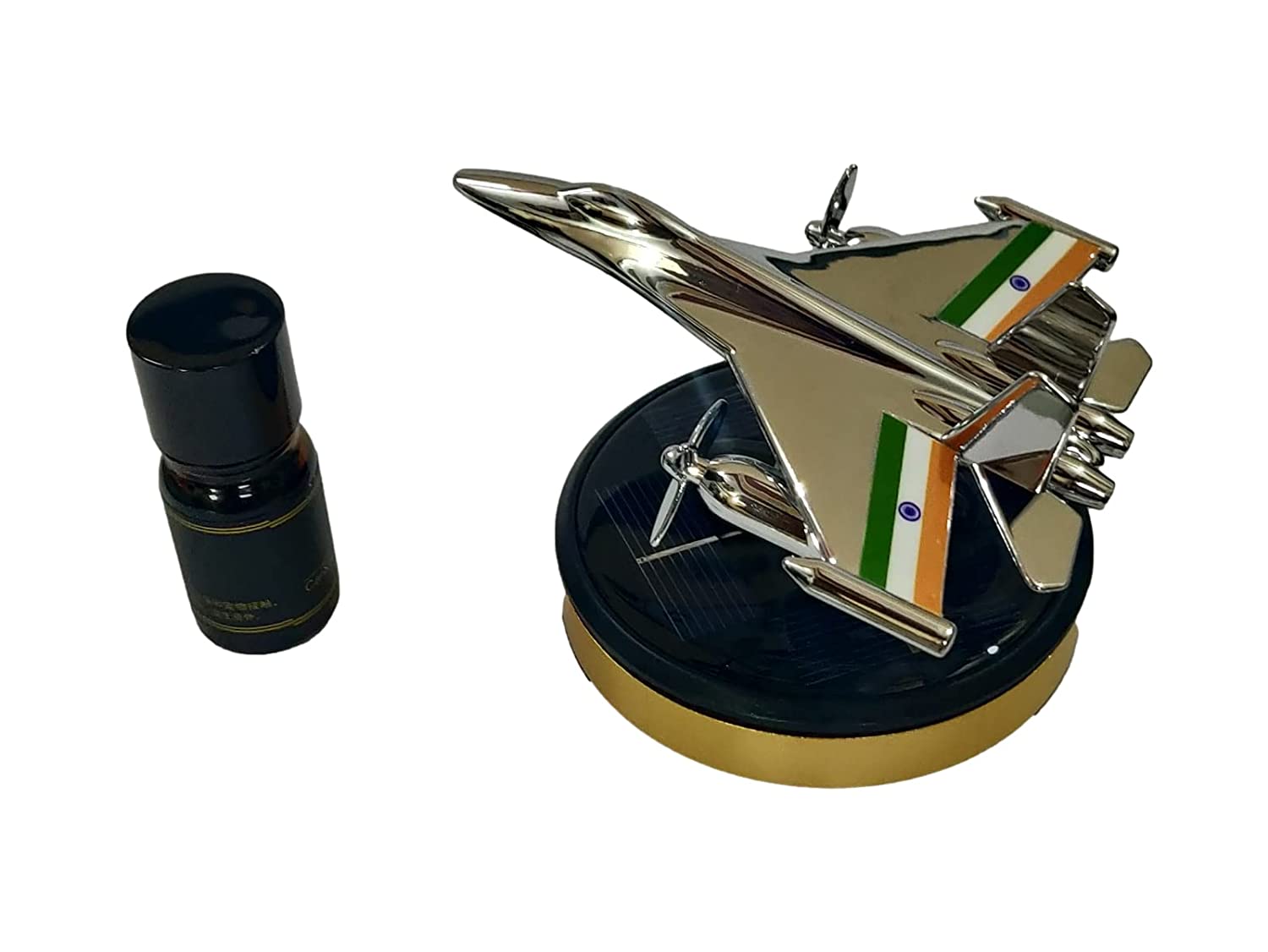 Car Aroma Diffuser Air Freshener Perfume Solar Power Dashboard Jet style Decoration Perfume With Indian Flag Design (Golden) Image 