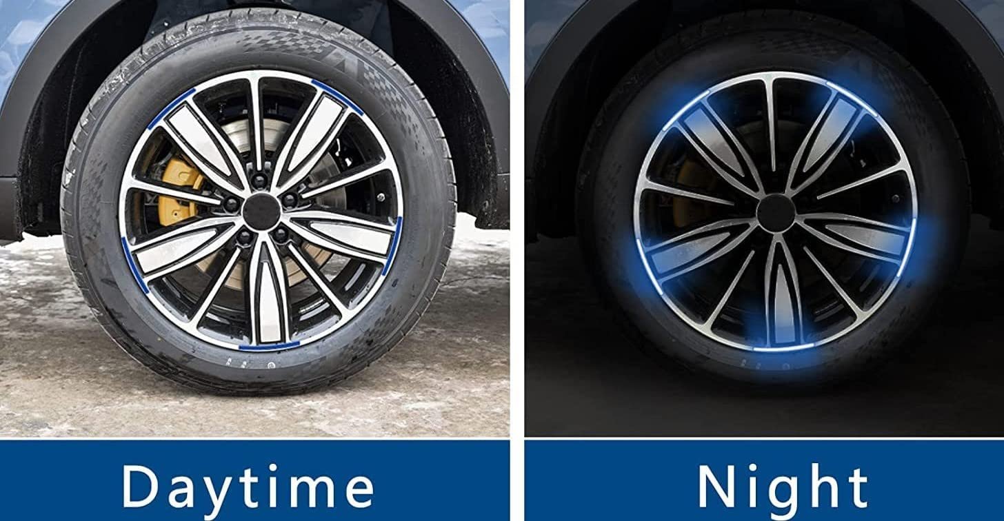 Car Bike Wheel Tyre Rim Decoration Radium Reflective Safety Warning Sticker (White, Pack of 20 stickers) Image 