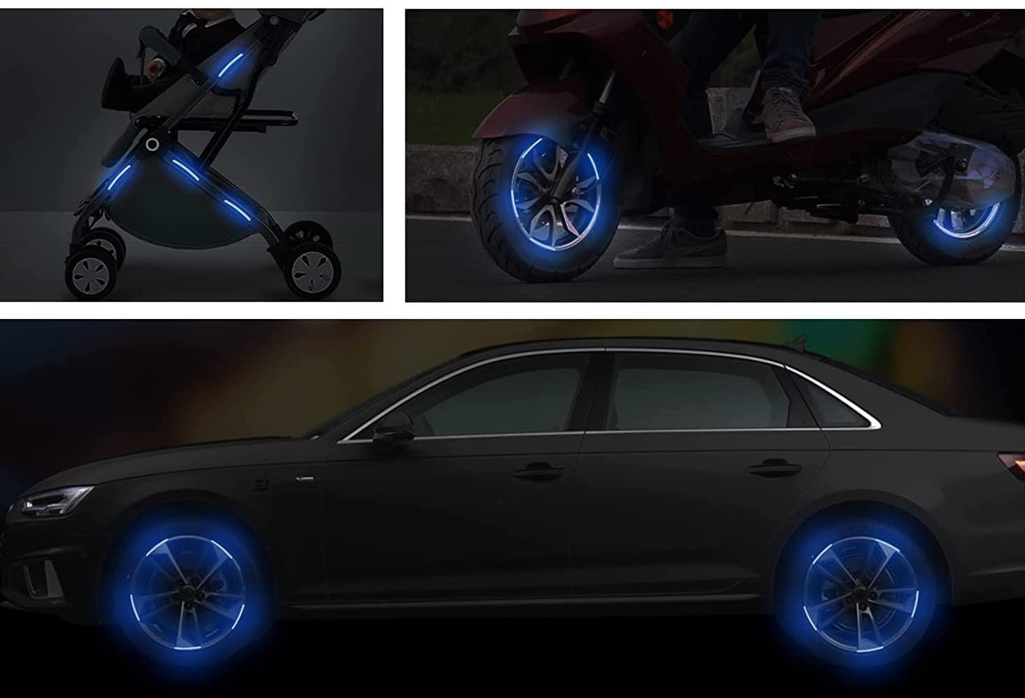 Car Bike Wheel Tyre Rim Decoration Radium Reflective Safety Warning Sticker (Blue, Pack of 20 stickers) Image 