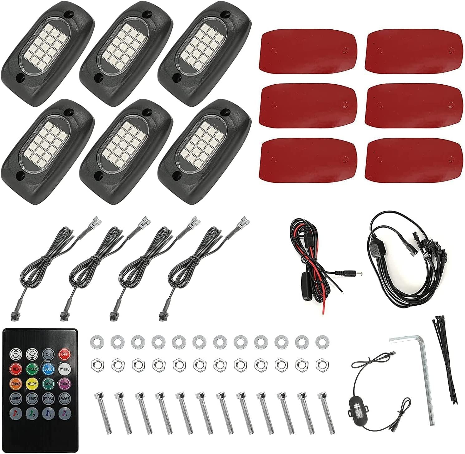 6 Pods RGB LED Rock Lights 12V with Wires,90LEDs Waterproof Music Mode/29 Color Changing Modes/APP/Remote Control Neon LED Light Kit for All Cars Image 
