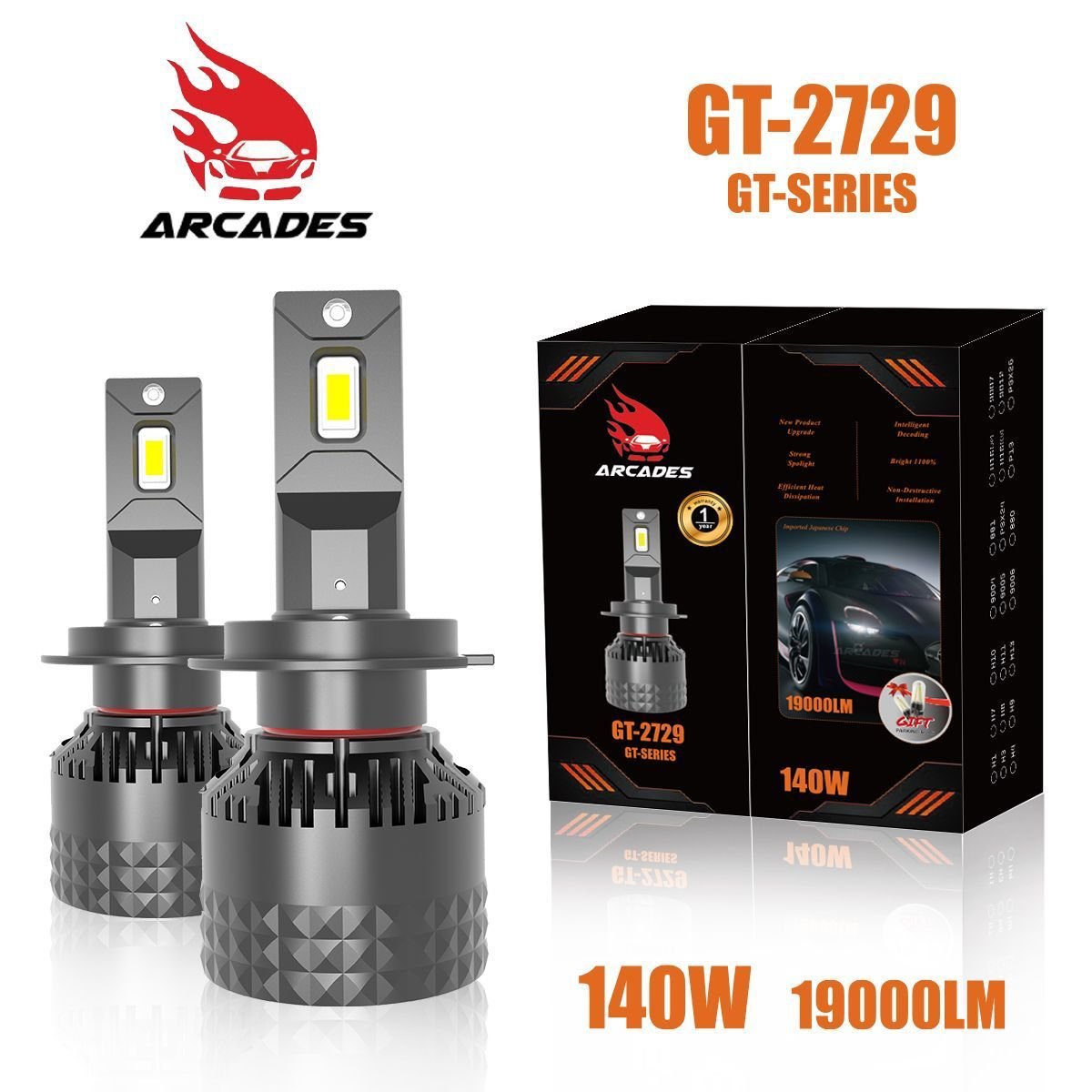 (H1) Arcades SUPER HIGH POWER 70W/BULB 140 WATT/PAIR AND HIGH LUMINOUS 19000LM 6500K CAR LED HEADLIGHTS BULBS (PACK OF 2)  Image 