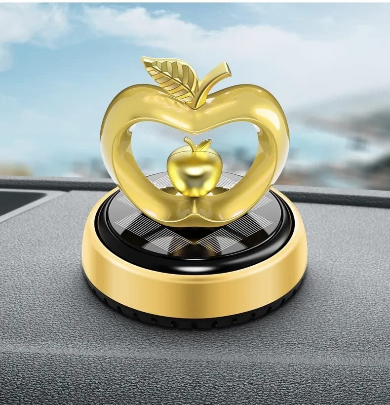 Apple Car Solar Rotating Perfume Air Freshener Car Fragrance Dashboard Accessories Car Organic Perfume(Golden) Image 
