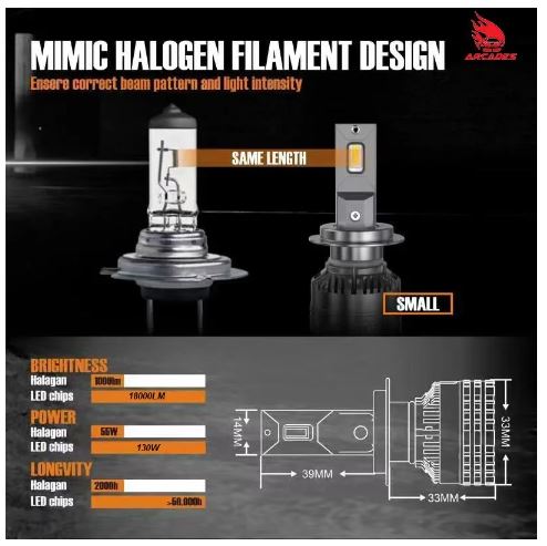 Arcades SUPER HIGH POWER 130 WATT/PAIR AND HIGH LUMINOUS 18000LM 6500K CAR LED HEADLIGHTS BULBS (PACK OF 2) (H27/880/881 Socket) Image 