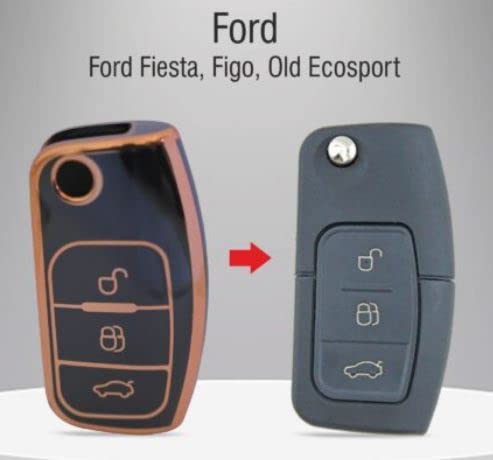 TPU Car Key Cover Compatible With Fiesta, Figo, Old Ecosport Flip Key (Black) Image 