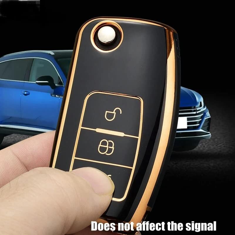 TPU Car Key Cover Compatible With Fiesta, Figo, Old Ecosport Flip Key (Black) Image 
