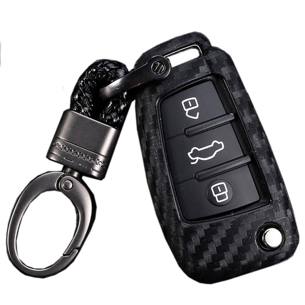  3 Buttons Carbon Fiber ABS Hard Shell Flip Remote Key Fob case Cover For A1 A3 A4 A5 A6 Q2 Q3 Q7 TT S3 R8 Accessories, with Keychain key cover Image 