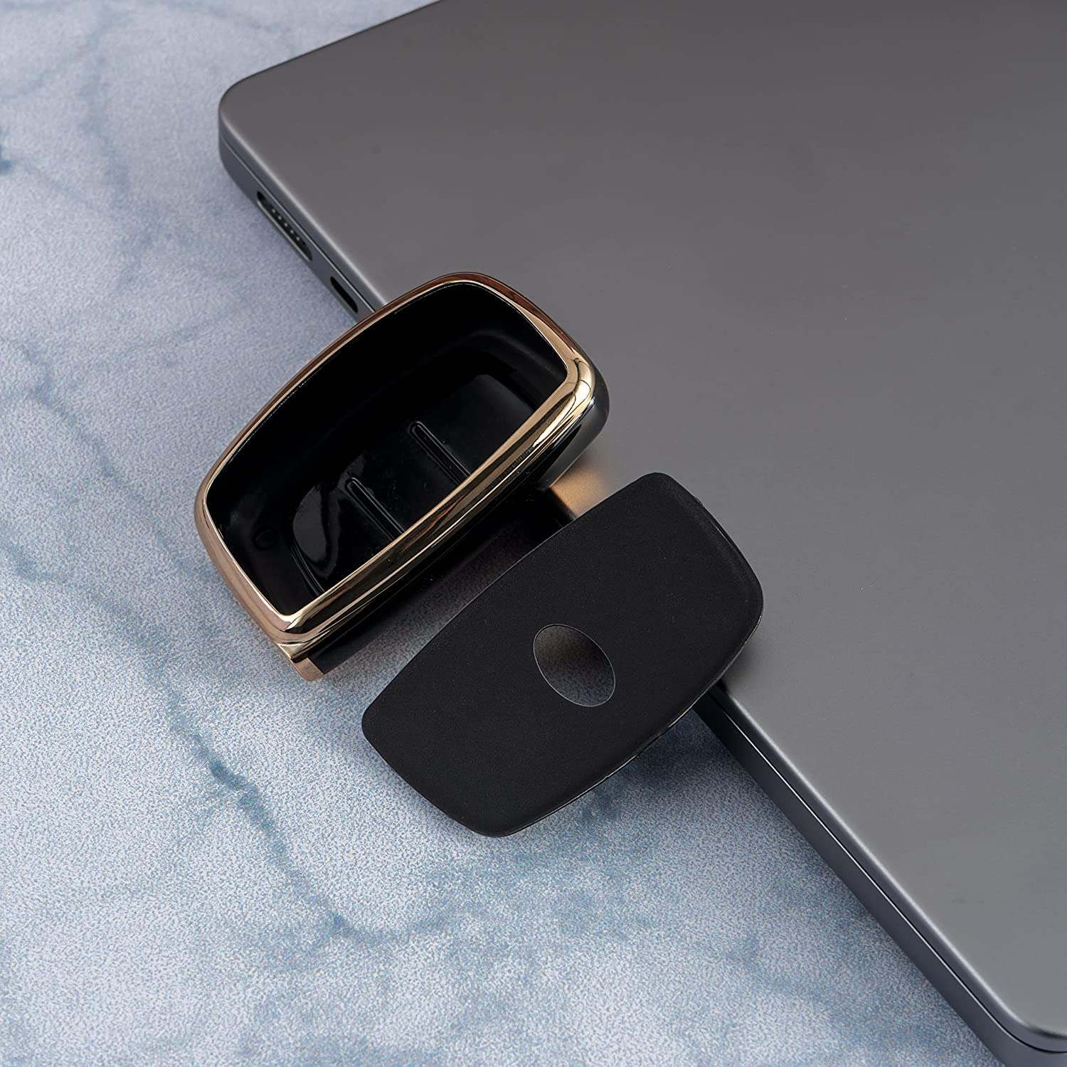 TPU Car Key Cover Compatible with Compatible with Hyundai Verna 2020 4 Button Smart Key (Black) Image 