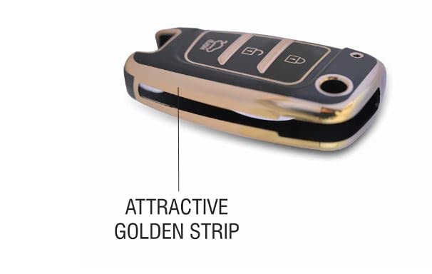 TPU Key Cover Compatible For Hyundai Verna/Elantra/Tucson 2017 Onwards 3 Button Flip Key (Black) Image 