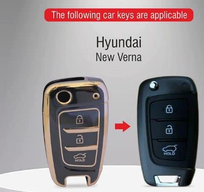 TPU Key Cover Compatible For Hyundai Verna/Elantra/Tucson 2017 Onwards 3 Button Flip Key (Black) Image 
