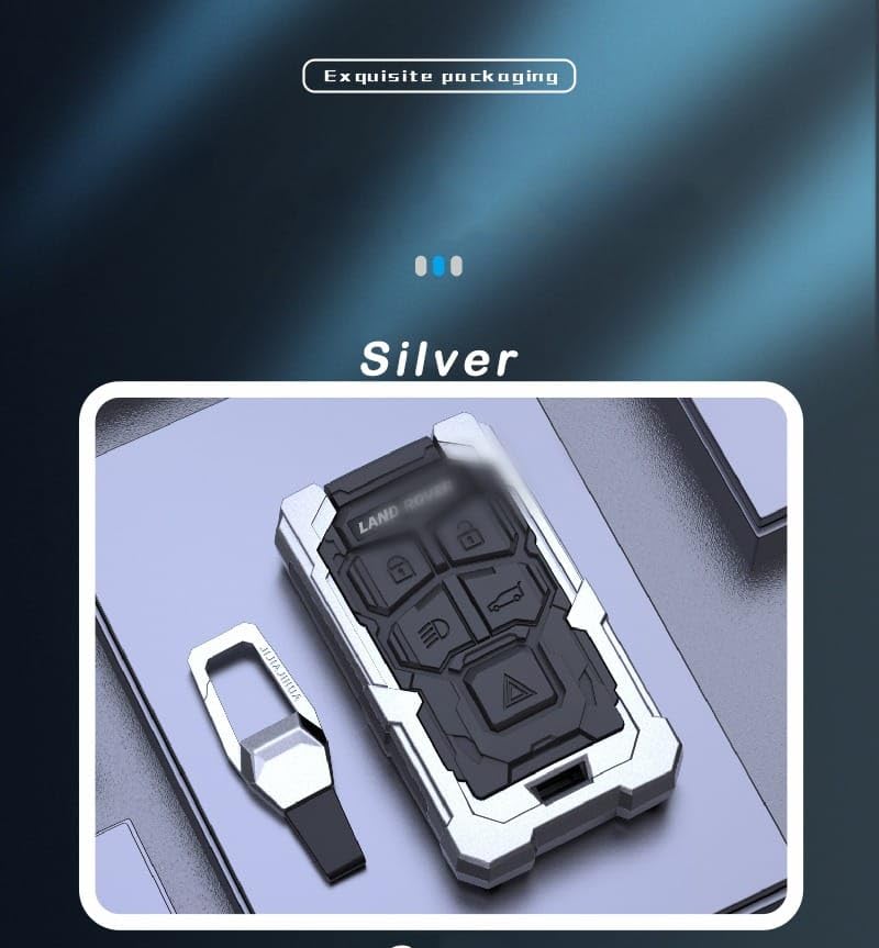 Metal Car Key Case Cover Compatible with Land-Rover Ran-ge Rover Discovery Evoque Premium Metal Alloy Keycase with Holder & Rope Chain Image 