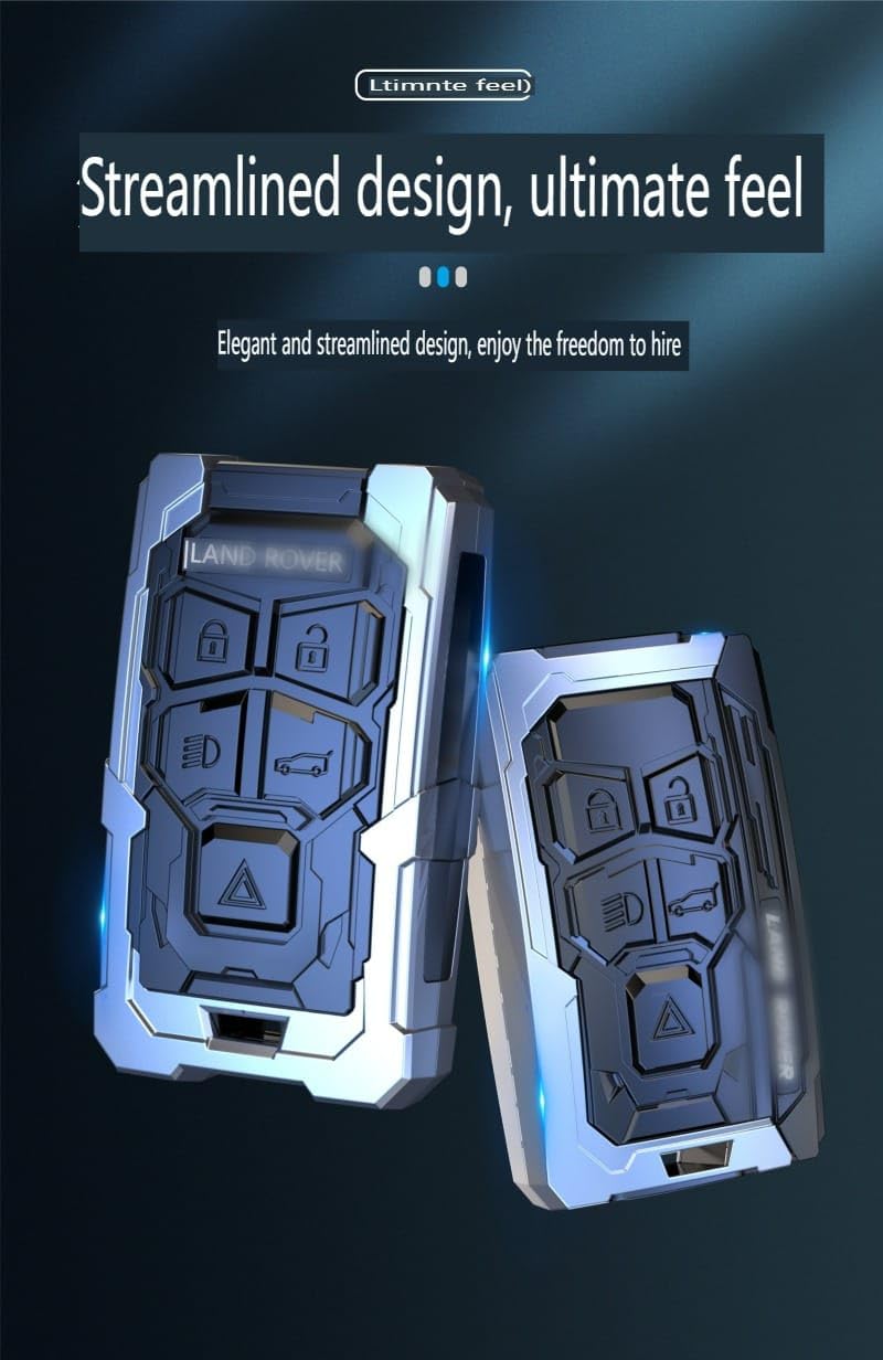 Metal Car Key Case Cover Compatible with Land-Rover Ran-ge Rover Discovery Evoque Premium Metal Alloy Keycase with Holder & Rope Chain Image 