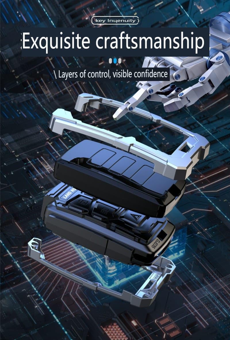 Metal Car Key Case Cover Compatible with Land-Rover Ran-ge Rover Discovery Evoque Premium Metal Alloy Keycase with Holder & Rope Chain Image 