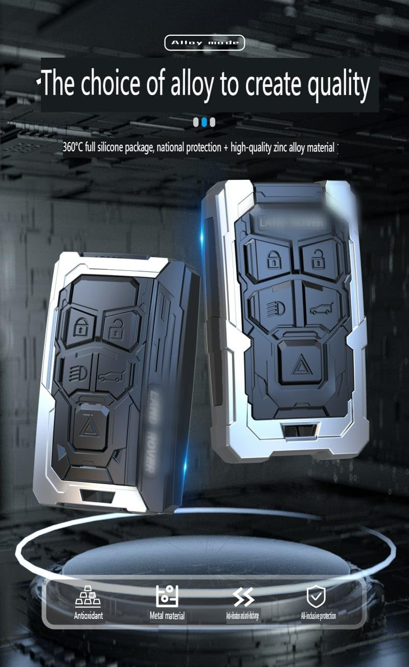 Metal Car Key Case Cover Compatible with Land-Rover Ran-ge Rover Discovery Evoque Premium Metal Alloy Keycase with Holder & Rope Chain Image 