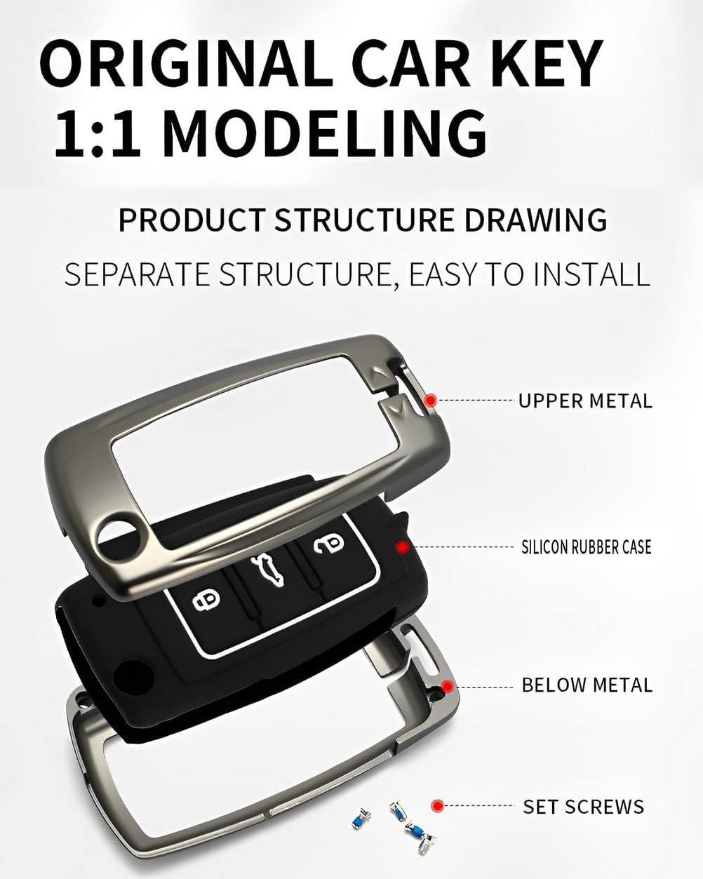 Metal Car Key Case Cover Compatible For Tat-a Nexon, Harrier, Altroz, Punch, Safari 2021, Safari Gold 4 Button Smart Key Premium Metal Alloy Keycase with Holder & Rope Chain Image 