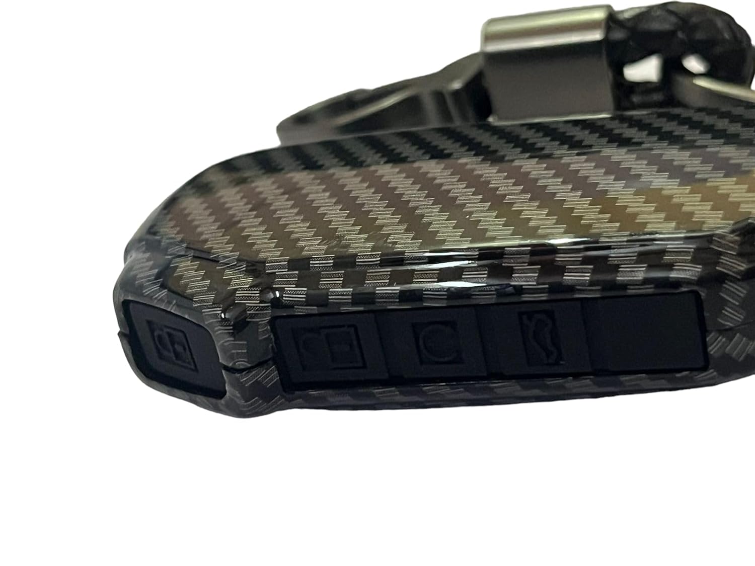 Carbon Fiber ABS Key Cover Compatible with Kia Seltos 2023 Facelift HTX, Carens X Line 4 Button Smart Key (Key Chain Included) Image 