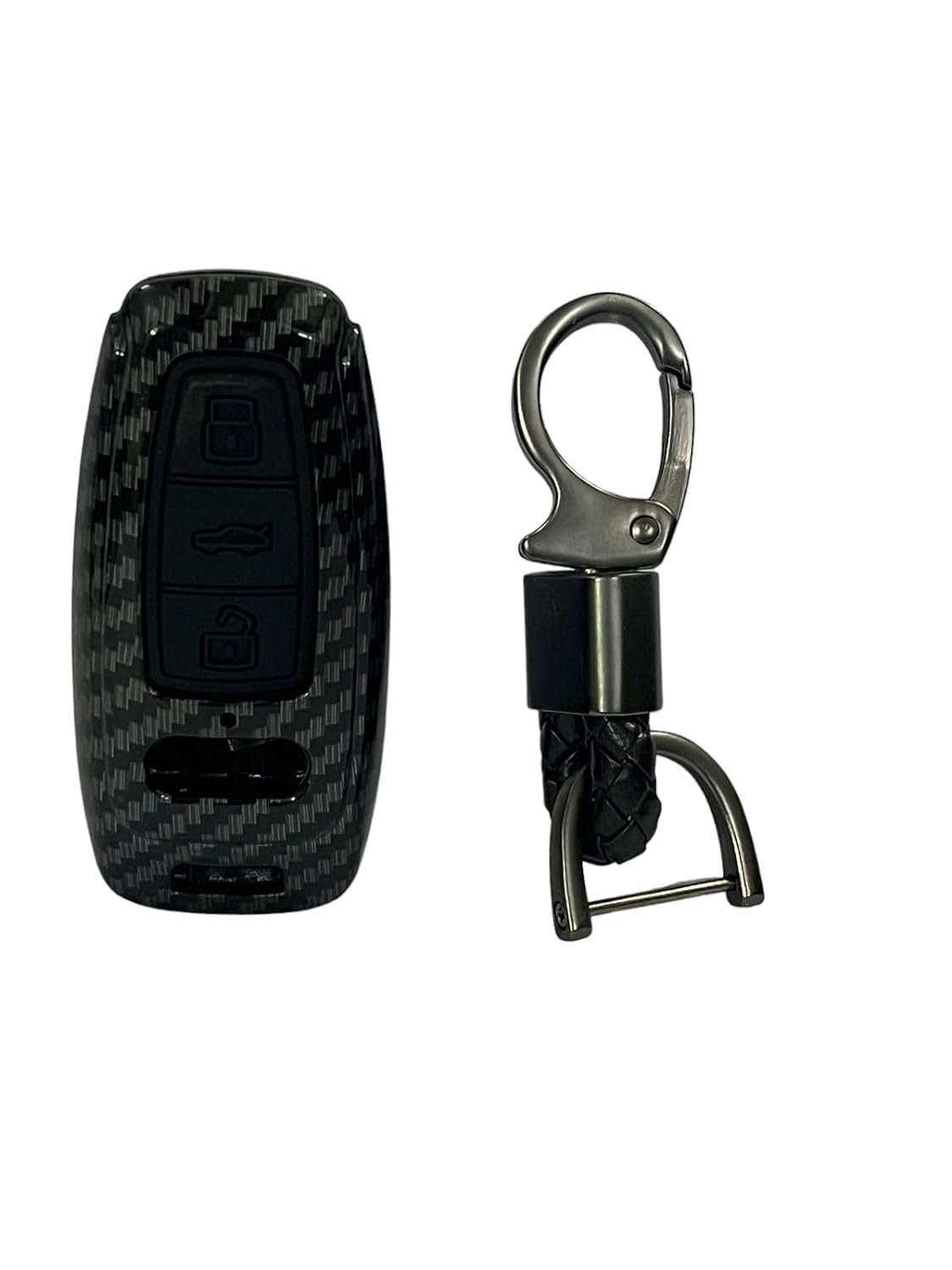 Carbon Fiber ABS Car Key Cover Compatible with Audi A3, A4, A5, Q3, Q5, Q7, Q8 Smart Key (Key Chain Included) Image 