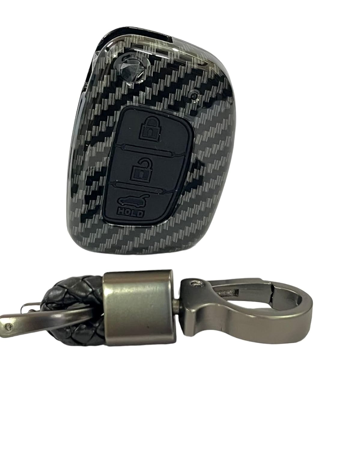 Carbon Fiber ABS Car Key Cover Compatible with Hyundai Aura, i10 Grand Nios, i20 Active 3 Button Flip Key Cover (Key Chain Included) Image 