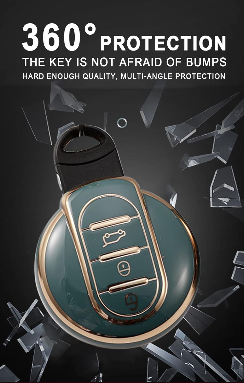 TPU Car Key Cover Compatible with Mini Cooper F55 Clubman F54 Hatch F56 Cabrio F57 Countryman Cooper S Cooper D Cooper SD F60 3 Buttons (Black/Gold) Image 