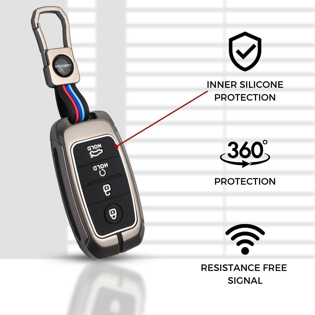 Metal Car Key Case Cover Compatible with Baleno, Grand Vitara, Brezza, Jimmy, XL 6, Ertiga, Fronx Premium Metal Alloy Keycase with Holder & Rope Chain Image 