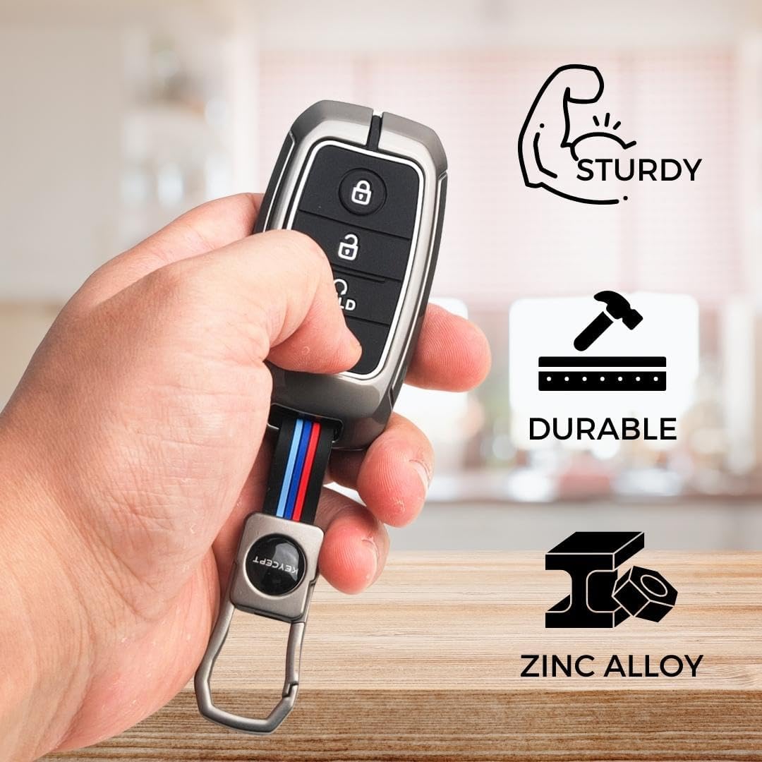 Metal Car Key Case Cover Compatible with Baleno, Grand Vitara, Brezza, Jimmy, XL 6, Ertiga, Fronx Premium Metal Alloy Keycase with Holder & Rope Chain Image 