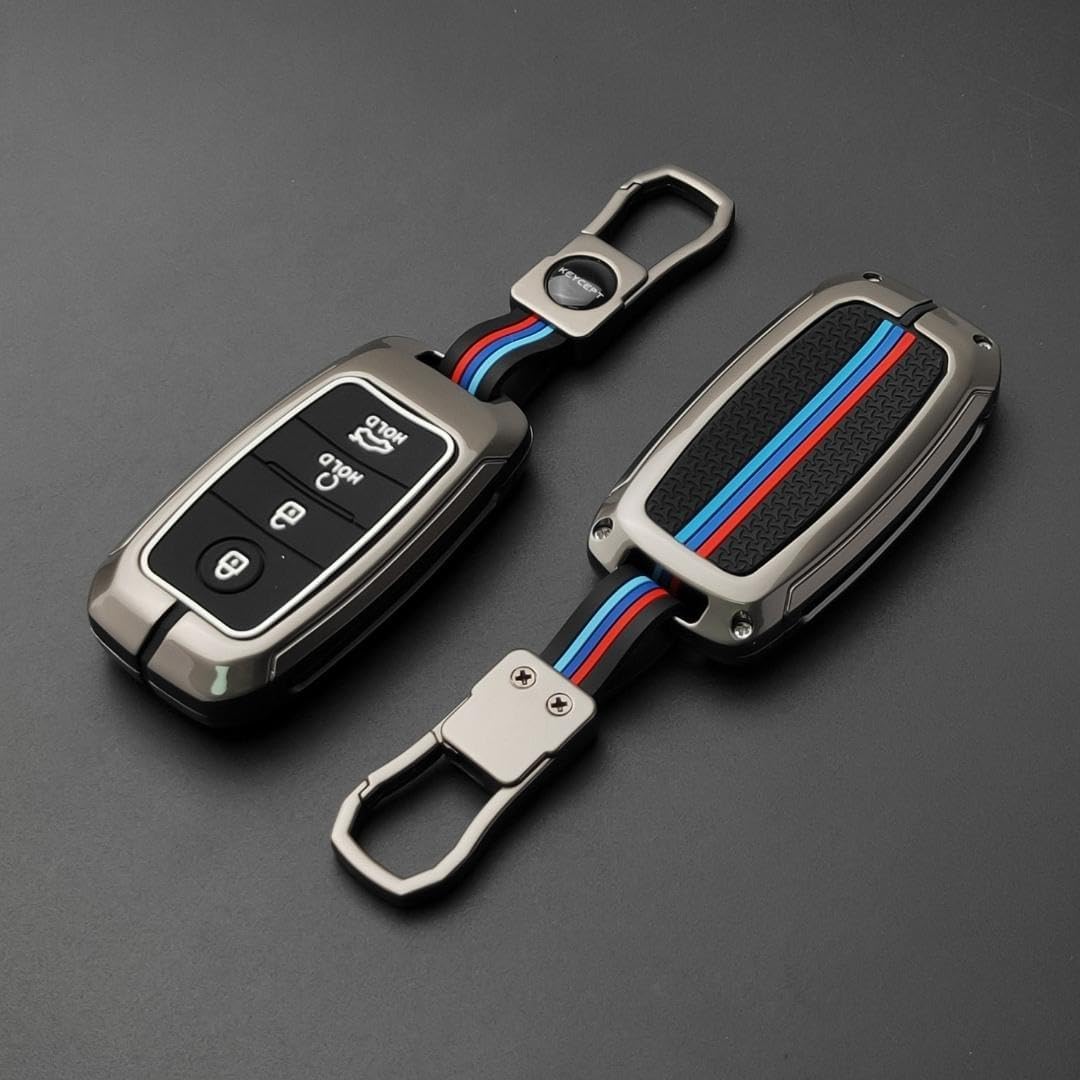 Metal Car Key Case Cover Compatible with Seltos, Sonet ,Carens 4 Button Smart Key Premium Metal Alloy Keycase with Holder & Rope Chain Image 