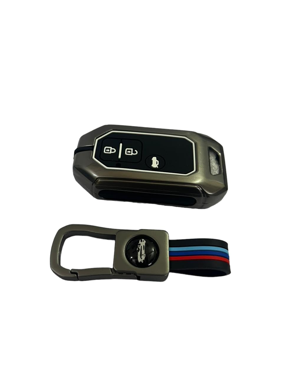 Metal Car Key Case Cover Compatible with Ertiga, Swift, Dzire, Baleno, Dzire, Ignis, XL6 3 Button Smart Key Premium Metal Alloy Keycase with Holder & Rope Chain Image 