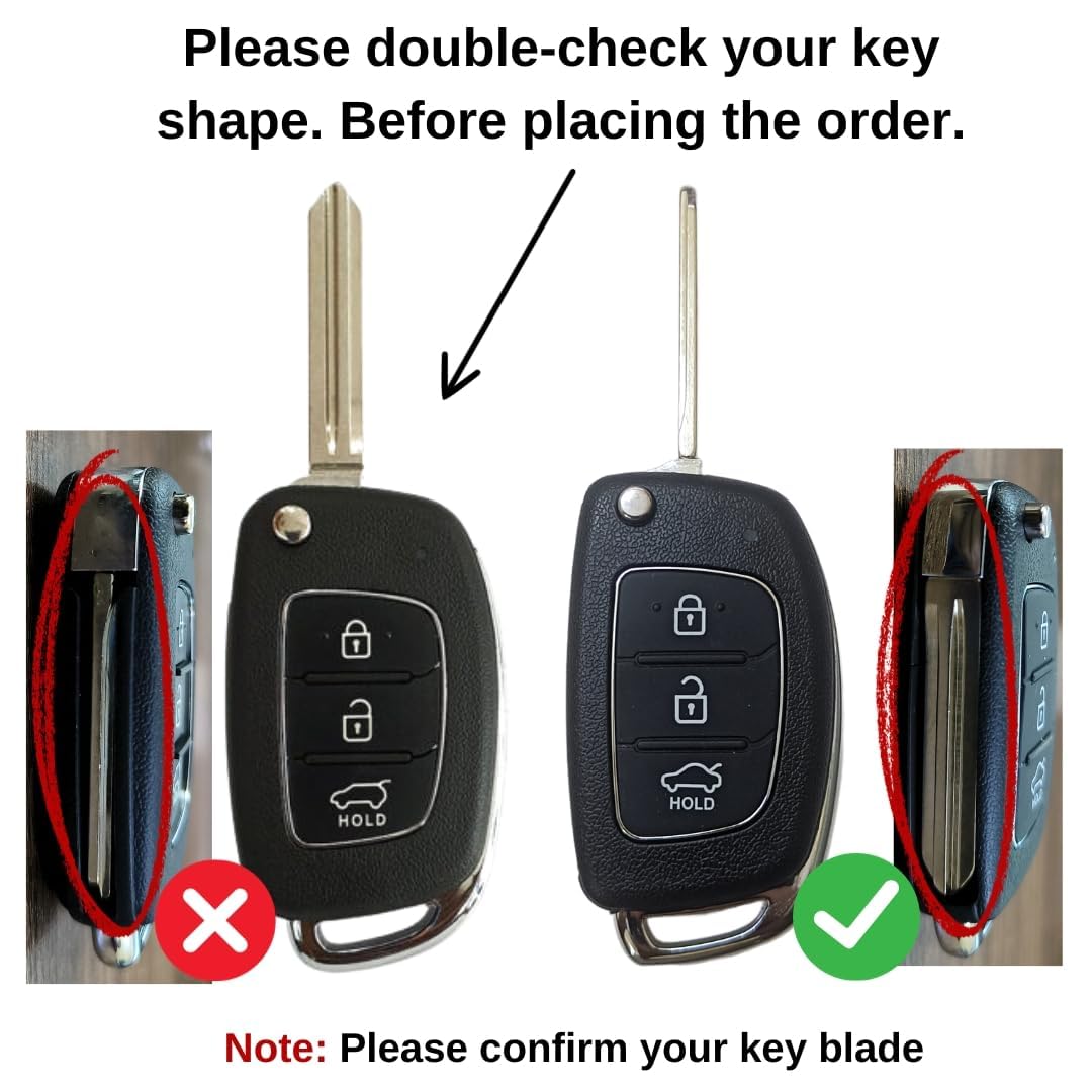 Metal Car Key Case Cover Compatible with Creta/Venue/Aura/i20 /Grand i10 Nios/Xcent 3 Button Flip Key Premium Metal Alloy Keycase with Holder & Rope Chain Image 