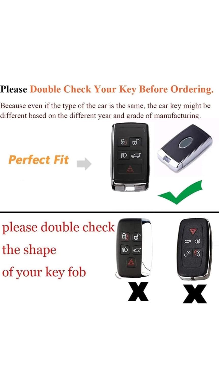 Metal Car Key Case Cover Compatible with Sport, Evoque, Velar, Discovery Defender 5 Button Smart Key Premium Metal Alloy Keycase with Holder & Rope Chain Image 