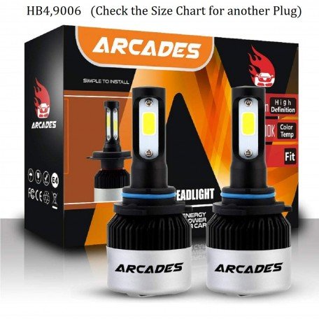  Arcade HB4/9006 Ultrawhite LED Headlight Bulbs COB 72W (36W x 2) 9000lm, 4500lm per Bulb, 6500K(2 Years Warranty) Image 