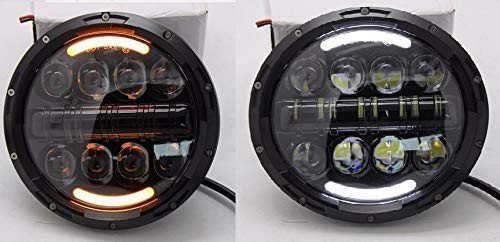 7 Inch Fancy Half ring Headlight with Turning Signal Lights for Royal Enfield Bullet, Classic,Thunderbird Electra (12-30V, 75W White LED Light) Image 