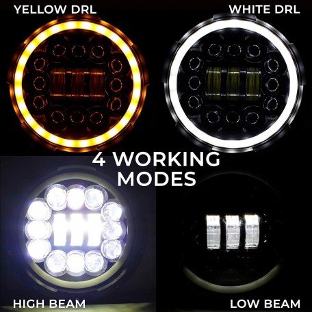 7 Inch Full Ring Fancy Led Headlight with Turning Signal Lights for Royal Enfield Bullet/Classic/Thunderbird/Electra (12-30V, 75W White Led Light) Image 