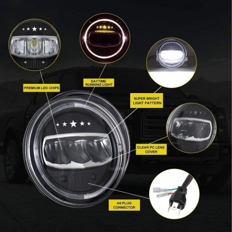 LED Headlight Compatible With Jeep Wrangler Inch 7-80w-round-led-headlight-with-halo-daytime-running-light-for-jeep-wrangler-Thar Pack of 2) Image 