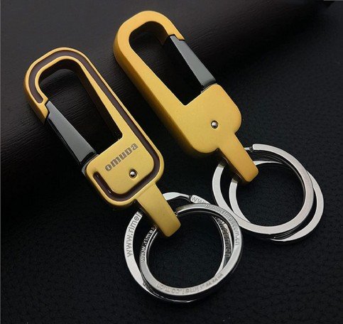 Double Ring Metallic Hook Locking Premium Key Ring or Key Chain for Car/Bike and multipurpose Keys (Pack of 1, Golden) Image 