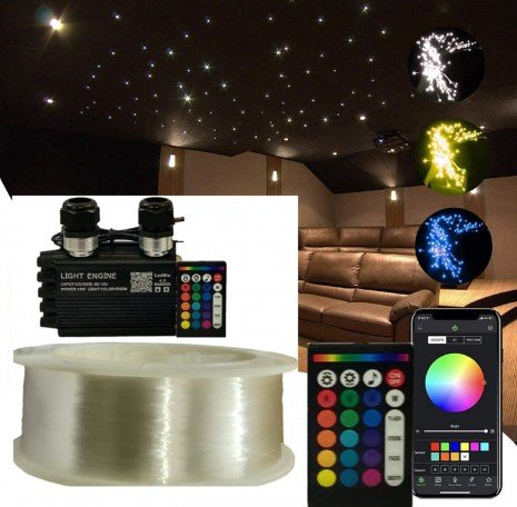 Bluetooth 16W RGBW Starlight APP/Remote Music Mode LED Fiber Optic Light Star Ceiling Light Kit for Car Home Ceiling Decoration, PMMA Plastic 8858ft(2700m)/roll Diameter 0.2d B/m(0.75mm) Image 