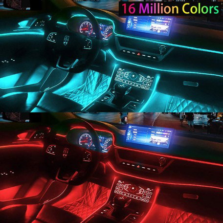 Interior Car LED Strip Lights, 9 in 1 Multicolor RGB Car Neon Ambient Light with 4 Under Dash & 5 Fiber Optic LED Lights, Sync to Music and Wireless Bluetooth APP and Remote Control Image 