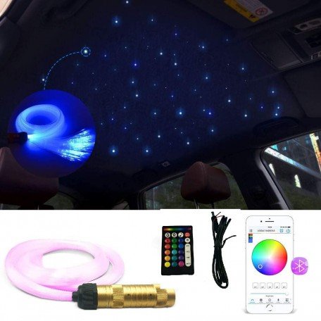 Smart Bluetooth LED Fiber Optic Lights Kit for Car Use/Ceiling Star Lighting, 380 Pieces 9.8f 0.03in Optical Fiber with 7W RGBW Smart Light Engine (APP+ Remote) Image 